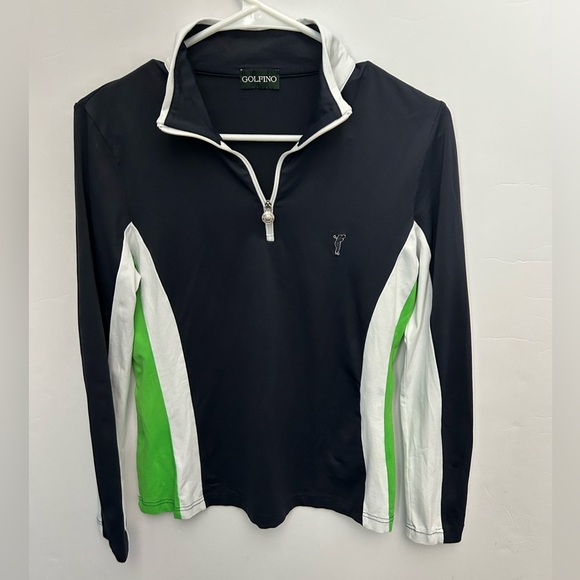 Golfino Tops - Golfino Black, White & Green Quarter-Zip Pullover Size 8